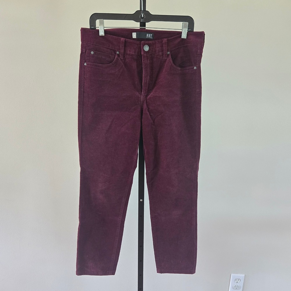 KUT from the Kloth Diana Fab Ab Skinny Corduroy Pants Burgundy High Rise Size 10